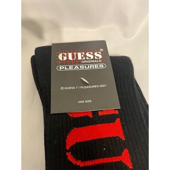 GUESS X PLEASURES BLACK SOCKS 1 PAIR ONE SIZE NEW RARE MEN'S - Picture 2 of 3